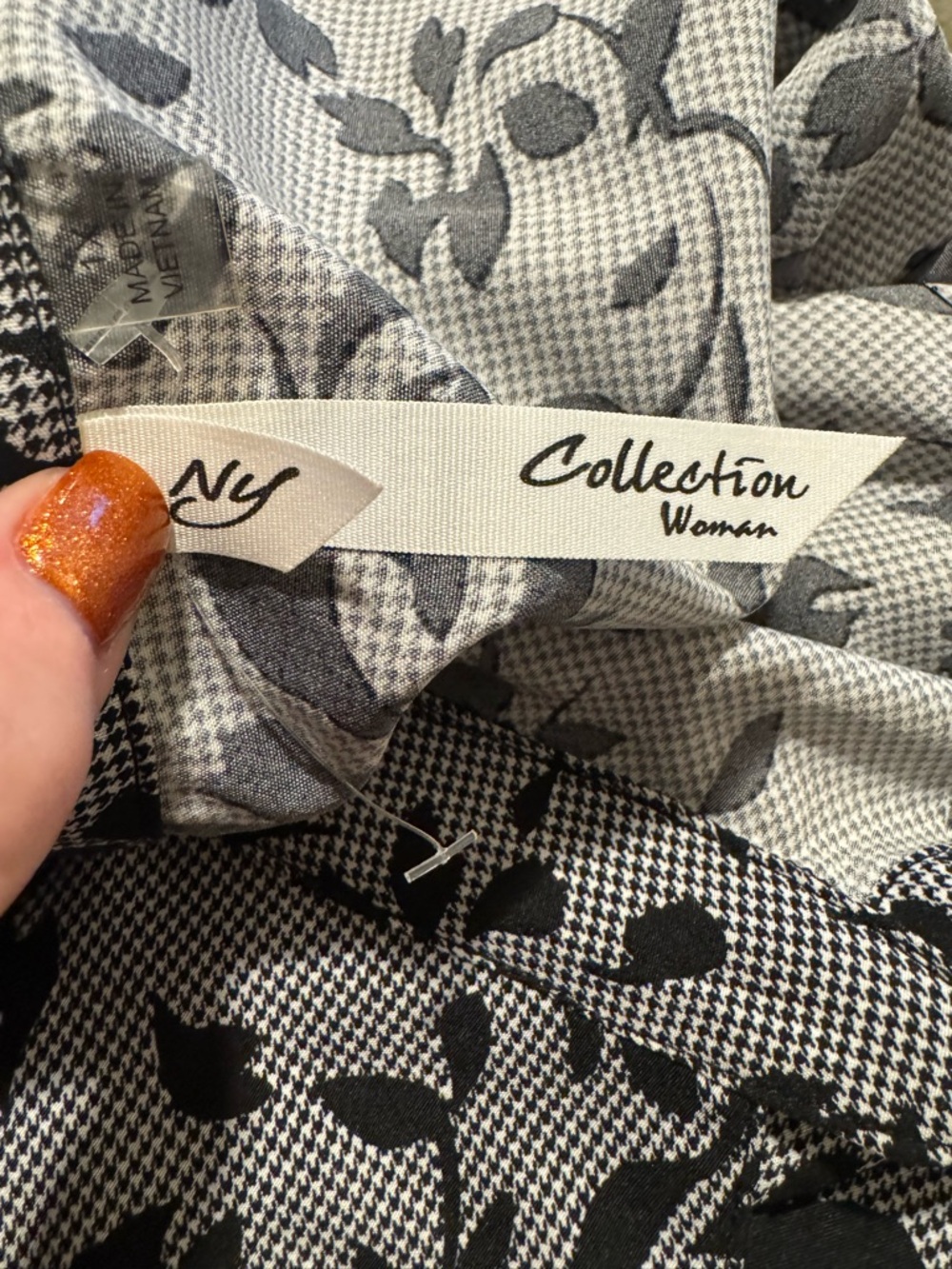 NY Collection Gray and Black Floral Midi Shirt Dress - Picture 8 of 11